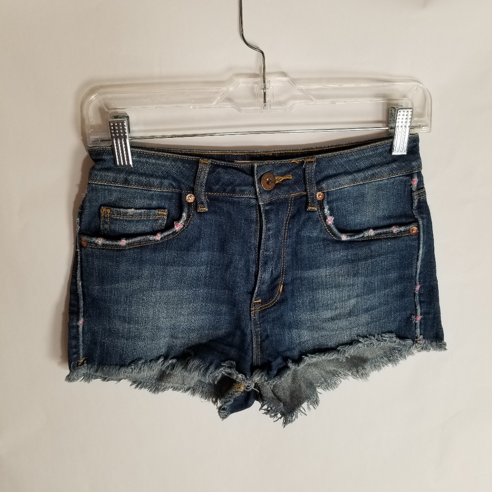 Bullhead Jean Shorts Women's Junior's Size 3 Blue Denim Pink Accents Fray Hem